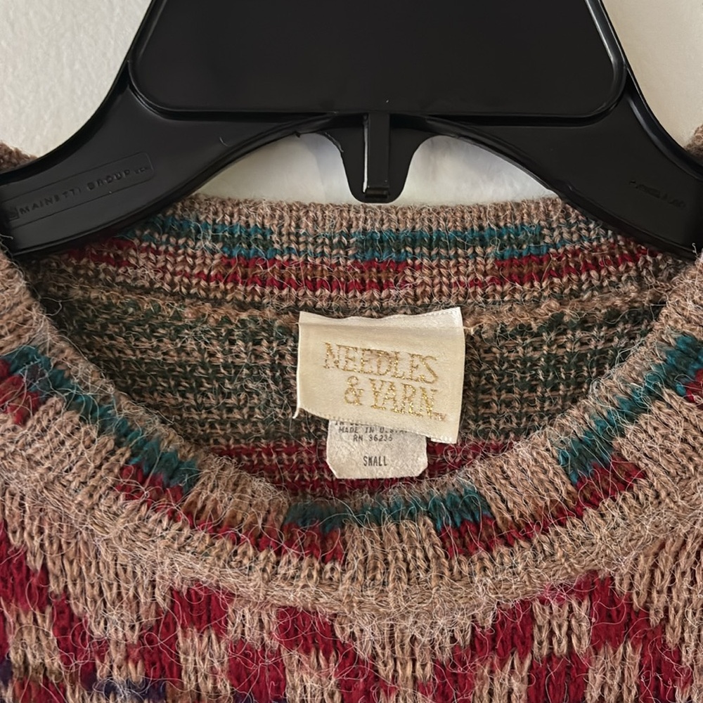Needles & Yarn colorful crewneck Nordic Fair Isle vintage 90s sweater - Picture 2 of 4